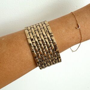 Vintage Gold Tone Textured Cuff Statement Bracelet